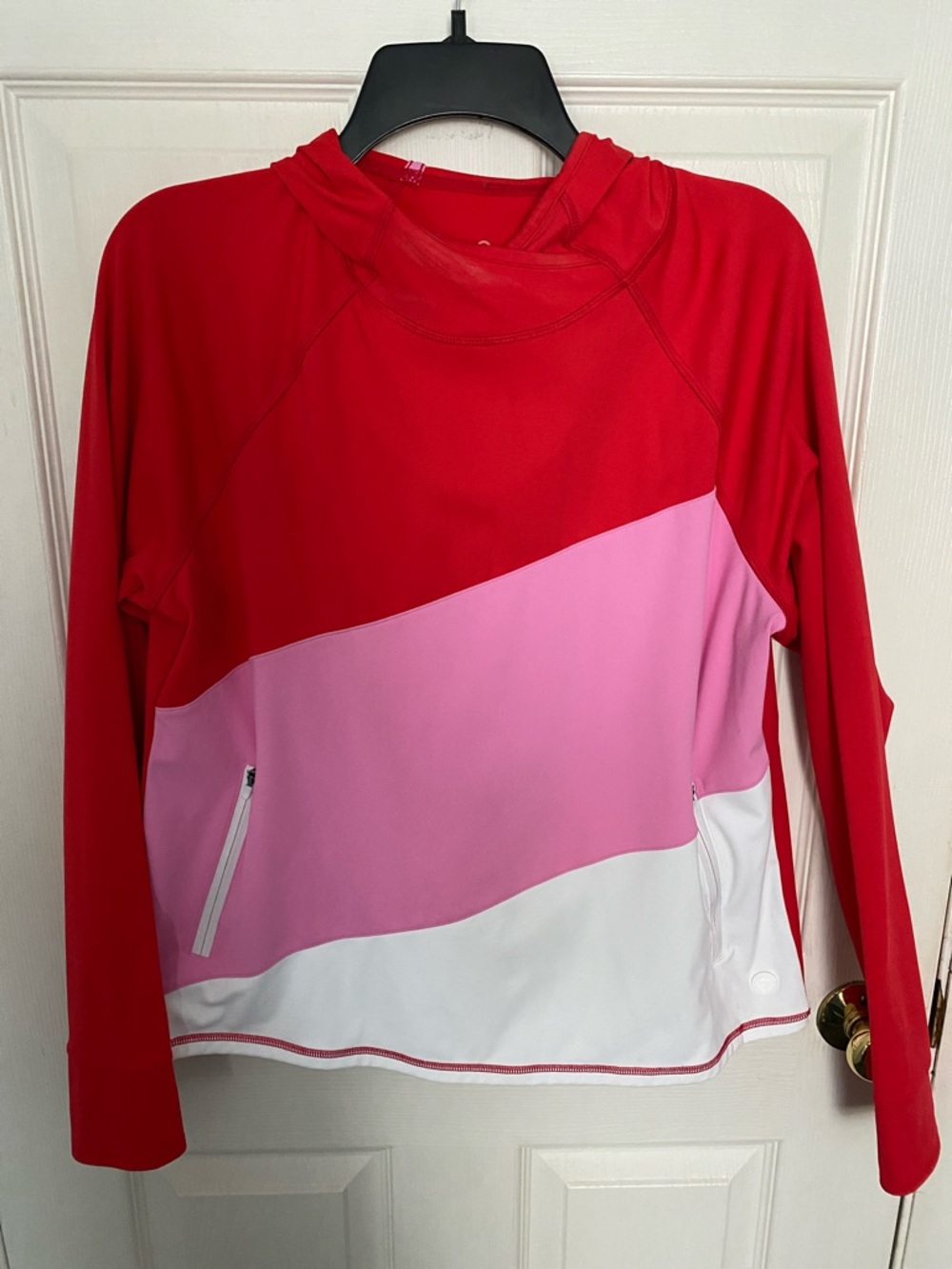 Talbots Colorblock Hooded Pullover - Red, Pink, White